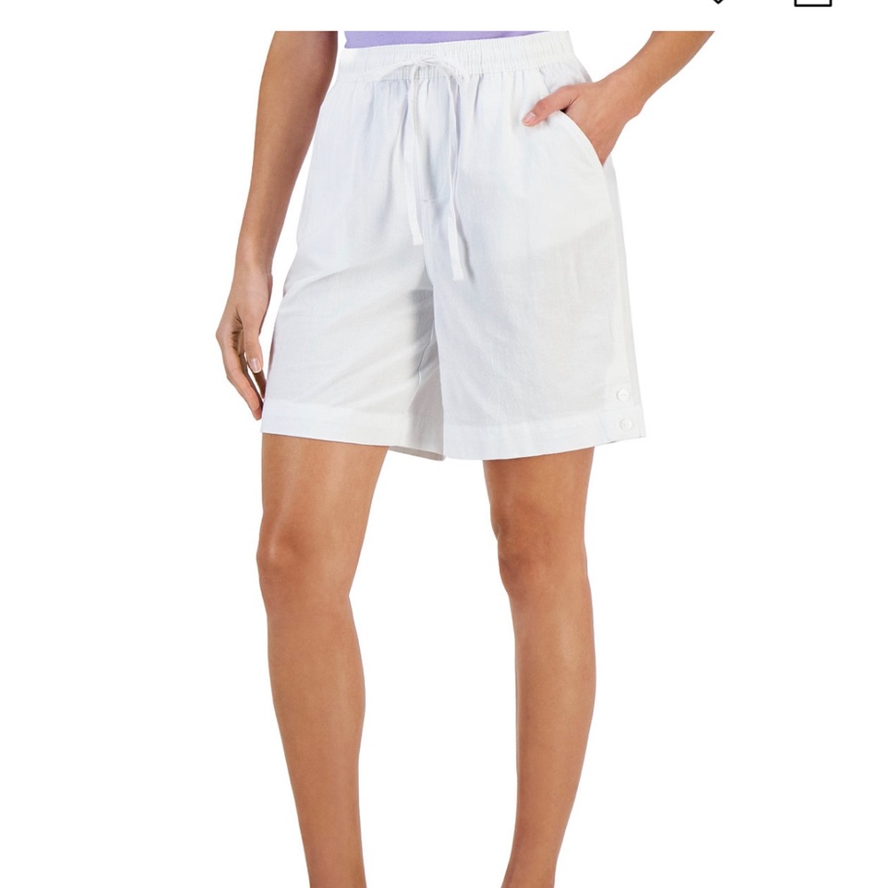 Karen Scott mediumP Emilia white Cotton Pull-On Shorts,